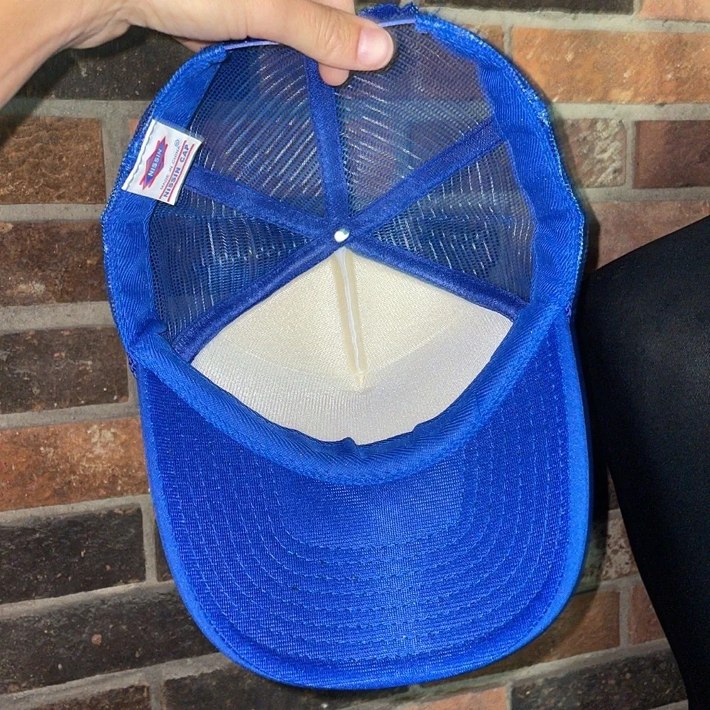 Blue and White Trucker‎ Hat with Floral Design